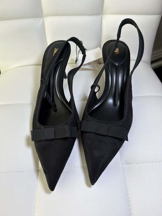 ZARA Shoes - ZARA Black Bow Slingback Kitten Heels